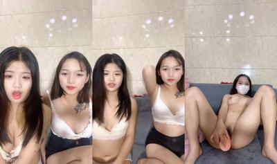 귀엽고 사랑스러운 여동생! 여자 친구와 더블 걸스 쇼! 도 스틱 핑크 여자 그 번 자위 기 그 젖