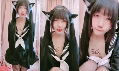 The Ultimate Stunner And Beautiful Girl! Pure Ceiling! JK Wears Double Ponytails, Lifts Up The Skirt To Open The Black Silk, Glass Rod